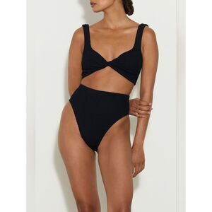 Hunza G Jamie Bikini - Textured Black Two-Piece Swim Set - One Size